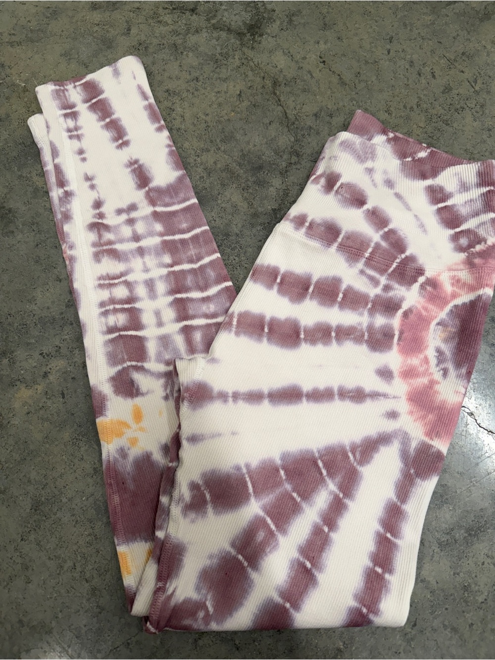Spiritual Gangster Tie Dye Ribbed Leggings Purple White High Rise Yoga Pants M/L